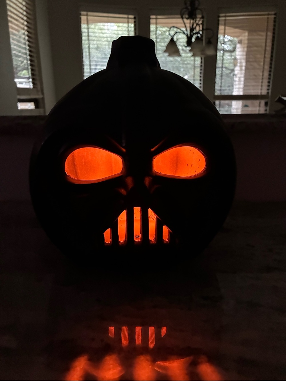 Darth Vader Halloween Pumpkin Decor with Orange Light #Star Wars #halloween